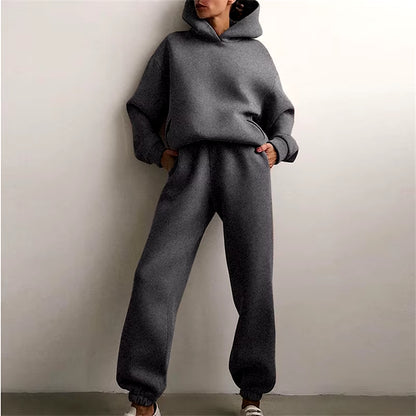 Women'S Oversized Tracksuit Set Warm Autumn Fashion Hoodie Sweatshirts & Long Pants Casual Two-Piece Solid Hoody Pullover Outfit