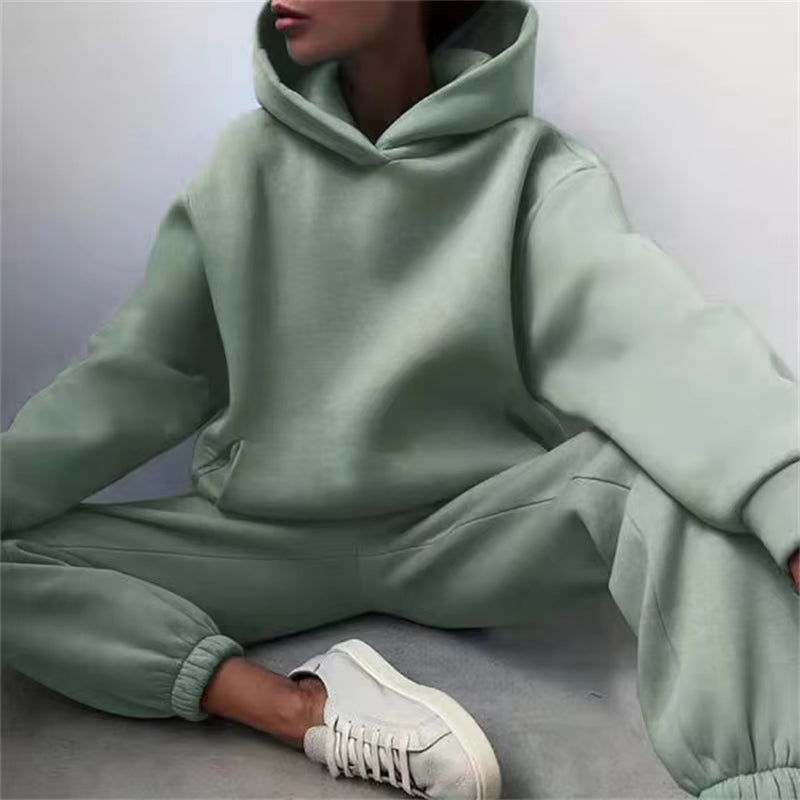 Women'S Oversized Tracksuit Set Warm Autumn Fashion Hoodie Sweatshirts & Long Pants Casual Two-Piece Solid Hoody Pullover Outfit