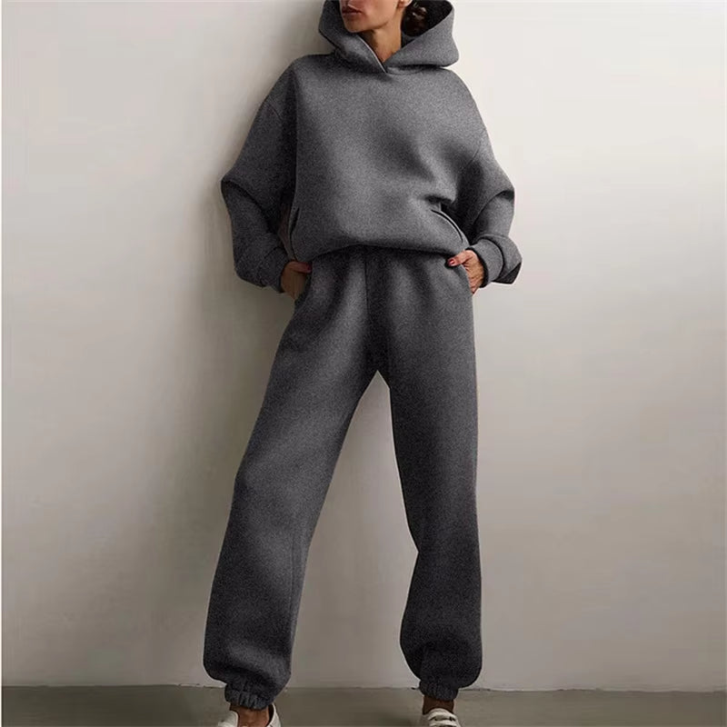 Women'S Oversized Tracksuit Set Warm Autumn Fashion Hoodie Sweatshirts & Long Pants Casual Two-Piece Solid Hoody Pullover Outfit