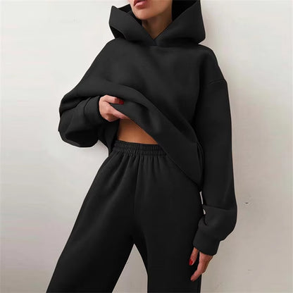 Women'S Oversized Tracksuit Set Warm Autumn Fashion Hoodie Sweatshirts & Long Pants Casual Two-Piece Solid Hoody Pullover Outfit