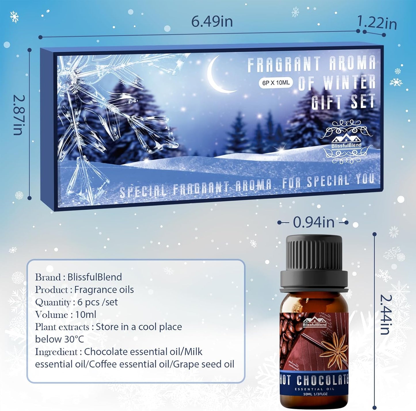 Winter Essential Oils Gifts Set 6 Pack Oil of Winter Essential Oil for Home and Car Care Candle and Soap Making 10ML for Friends and Parents Christmas