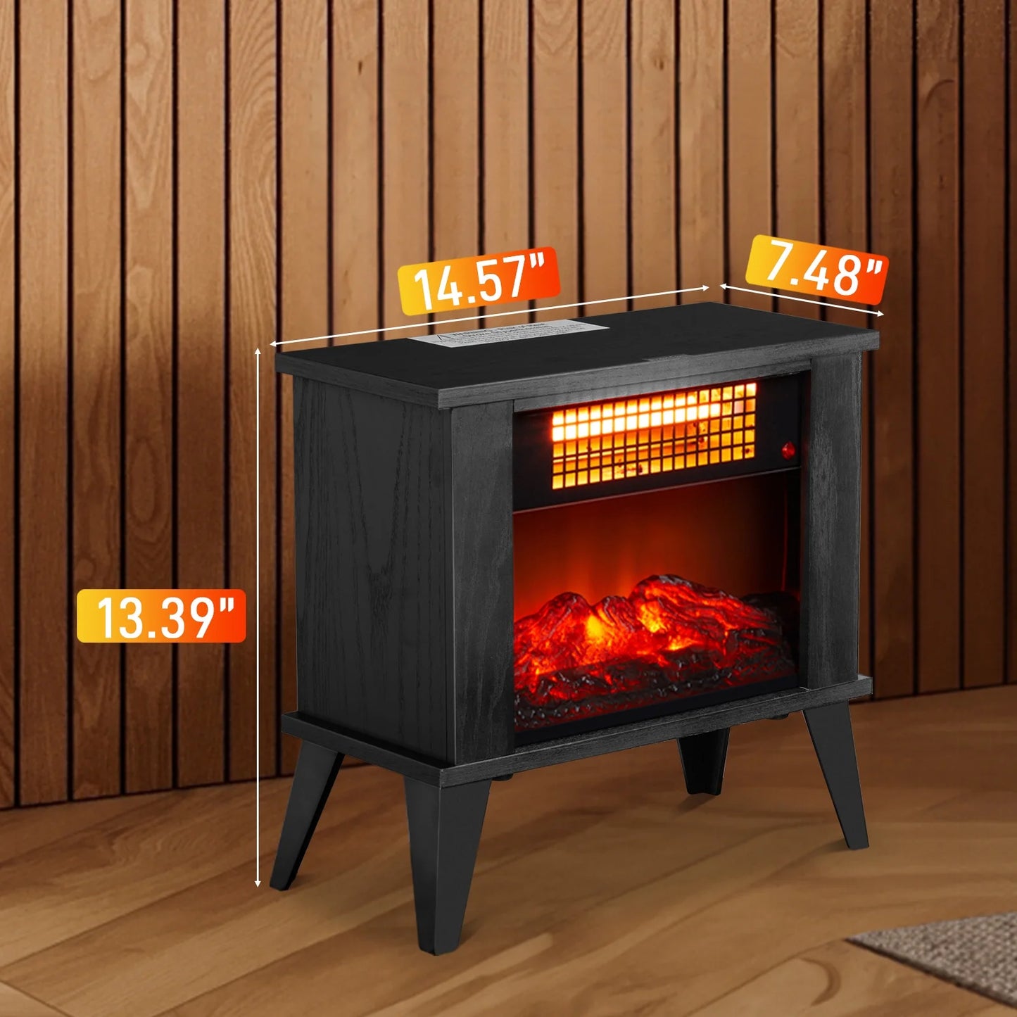 CLEARANCE Heaters for Inside,  15''L Compact Space Heater Portable, 1000W Electric Fireplace Heaters with Virtual Flame, as Christmas Gift