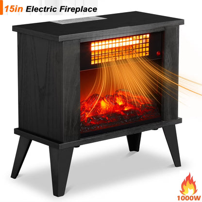 CLEARANCE Heaters for Inside,  15''L Compact Space Heater Portable, 1000W Electric Fireplace Heaters with Virtual Flame, as Christmas Gift