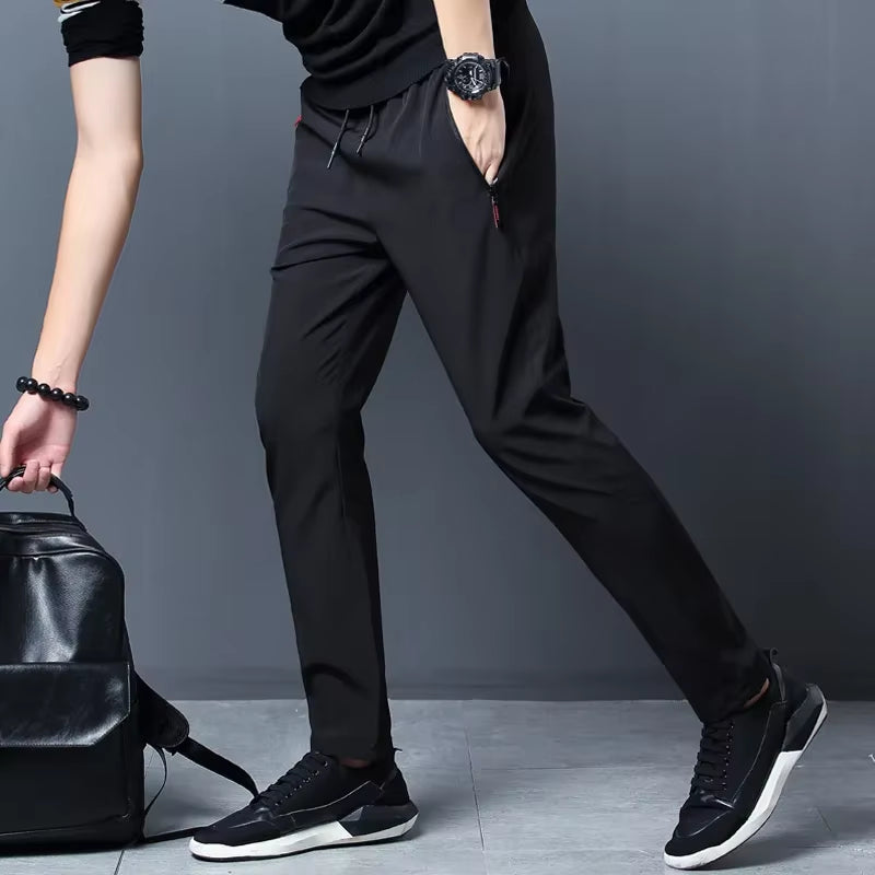 Men'S Casual Pants Straight Slim Fit Elastic Waist Jogger Korean Classic Blue Black Gray Male Brand Trousers plus Size