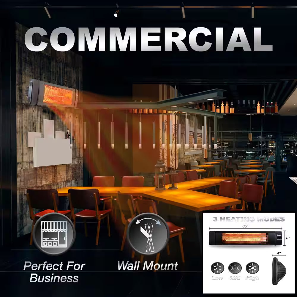 1500-Watt Electric Carbon Infrared Space Heater Indoor Outdoor Patio Garage Wall or Ceiling Mount with Remote, Black