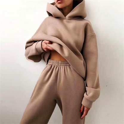 Women'S Oversized Tracksuit Set Warm Autumn Fashion Hoodie Sweatshirts & Long Pants Casual Two-Piece Solid Hoody Pullover Outfit