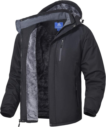 Mens Skiing Jackets with Hoode Snowboarding Waterproof Fleece Liner Coats Windproof Winter Raincoat Multi Pockets