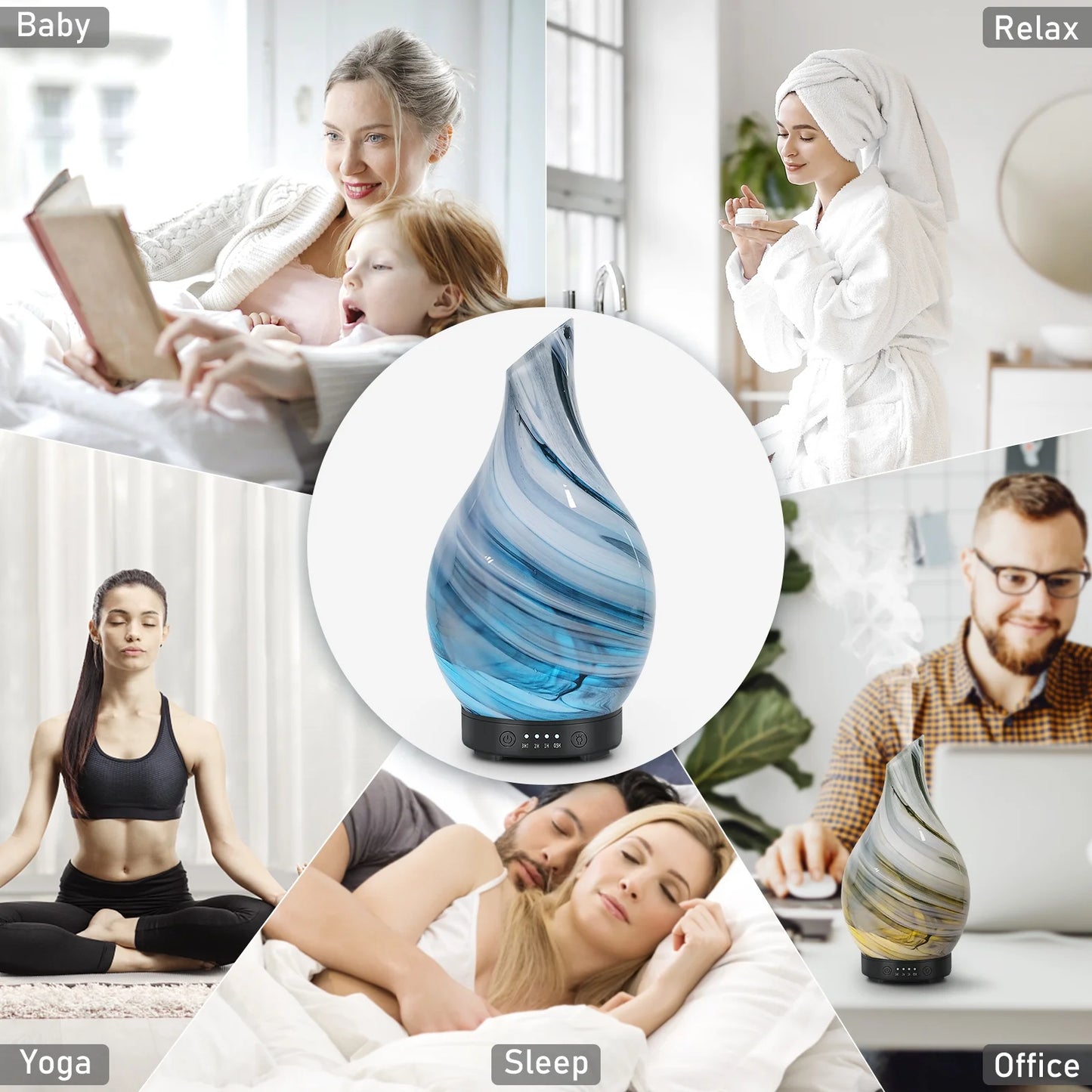 Essential Oil Diffuser 120Ml Ultrasonic Aromatherapy Diffuser with Handmade Glass BPA Free Waterless Auto-Off, 4 Timer Setting 7 Colors Changed LED for Home Yoga Office