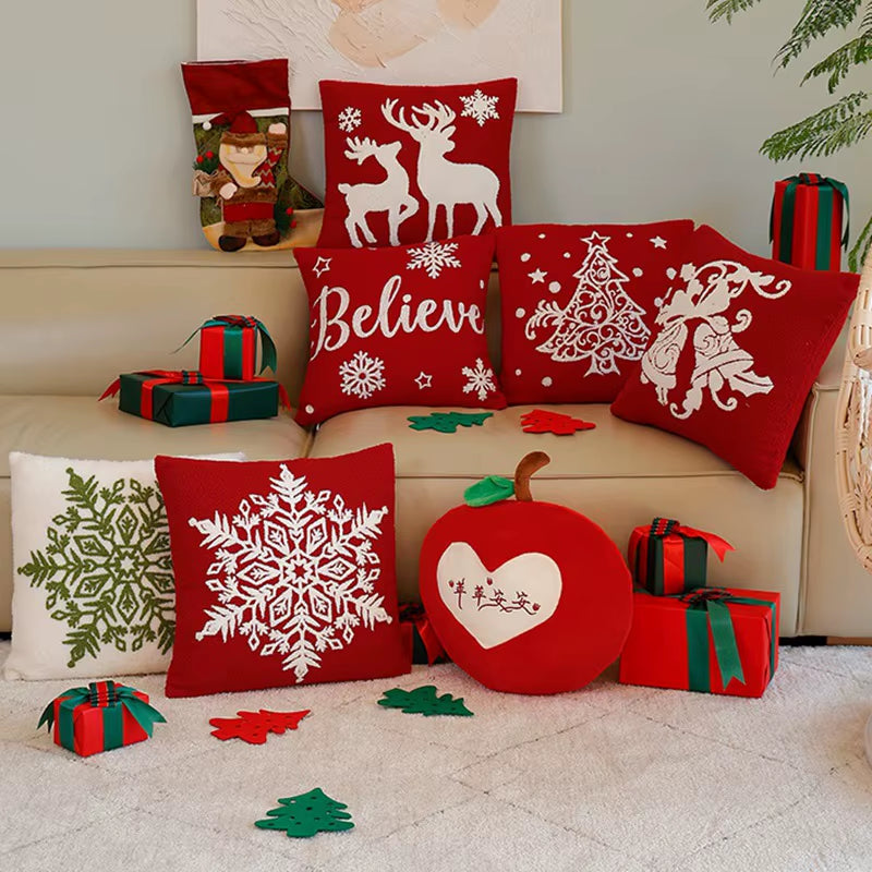 45Cm Christmas Plush Pillow Christmas Bell Elk Red Vintage Style Cushion New Year Festive Holiday Decor for Living Room Sofa