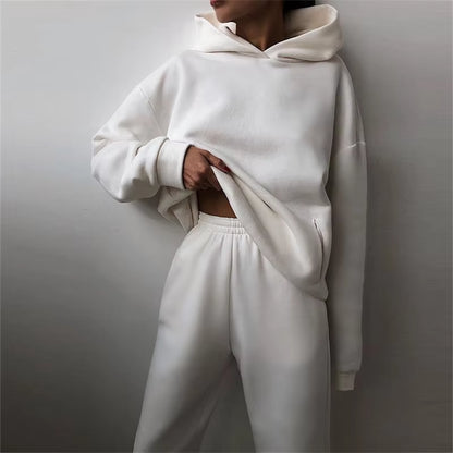 Women'S Oversized Tracksuit Set Warm Autumn Fashion Hoodie Sweatshirts & Long Pants Casual Two-Piece Solid Hoody Pullover Outfit