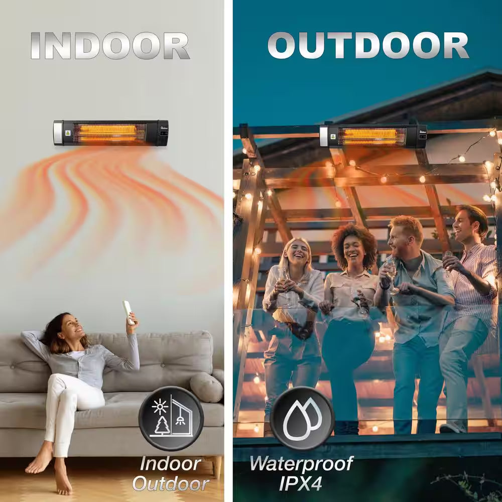 1500-Watt Electric Carbon Infrared Space Heater Indoor Outdoor Patio Garage Wall or Ceiling Mount with Remote, Black