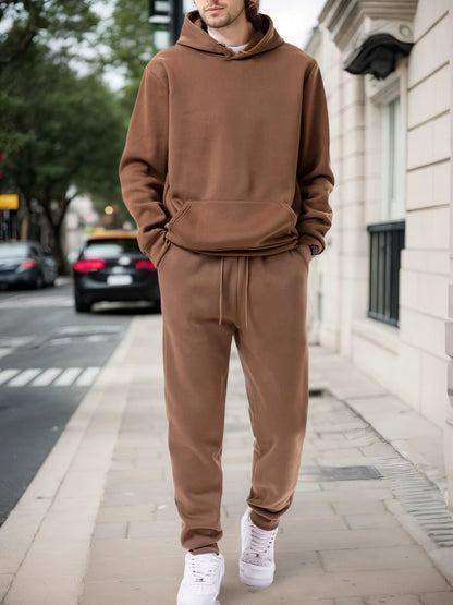 Men'S Autumn and Winter Solid Color Hoodie+Jogging Pants Two-Piece Set Fashionable Outdoor Casual Sportswear Men'S Tracksuit