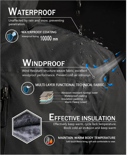 Mens Skiing Jackets with Hoode Snowboarding Waterproof Fleece Liner Coats Windproof Winter Raincoat Multi Pockets