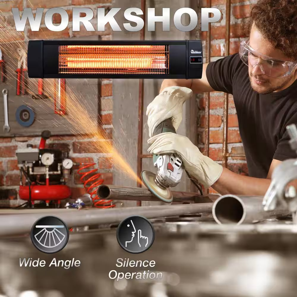 1500-Watt Electric Carbon Infrared Space Heater Indoor Outdoor Patio Garage Wall or Ceiling Mount with Remote, Black