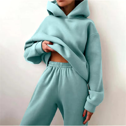 Women'S Oversized Tracksuit Set Warm Autumn Fashion Hoodie Sweatshirts & Long Pants Casual Two-Piece Solid Hoody Pullover Outfit