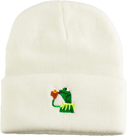 Winter Kermit the Frog Sipping Tea Beanie Warm Soft Oversized Thick Cable Knitted Hat Unisex Cuffed Skull Knit Caps…