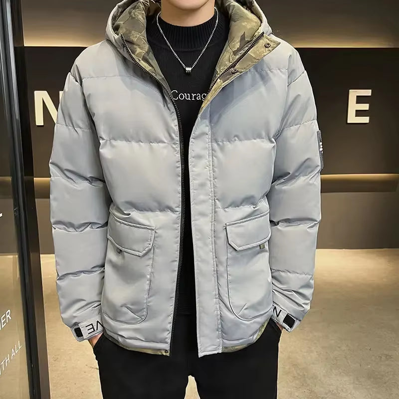 Down Jackets for Men Hooded Parkas Winter Models Man Padded Coat Offers Trend Unique Padding Korean 2025 Quilted Clothes Sale