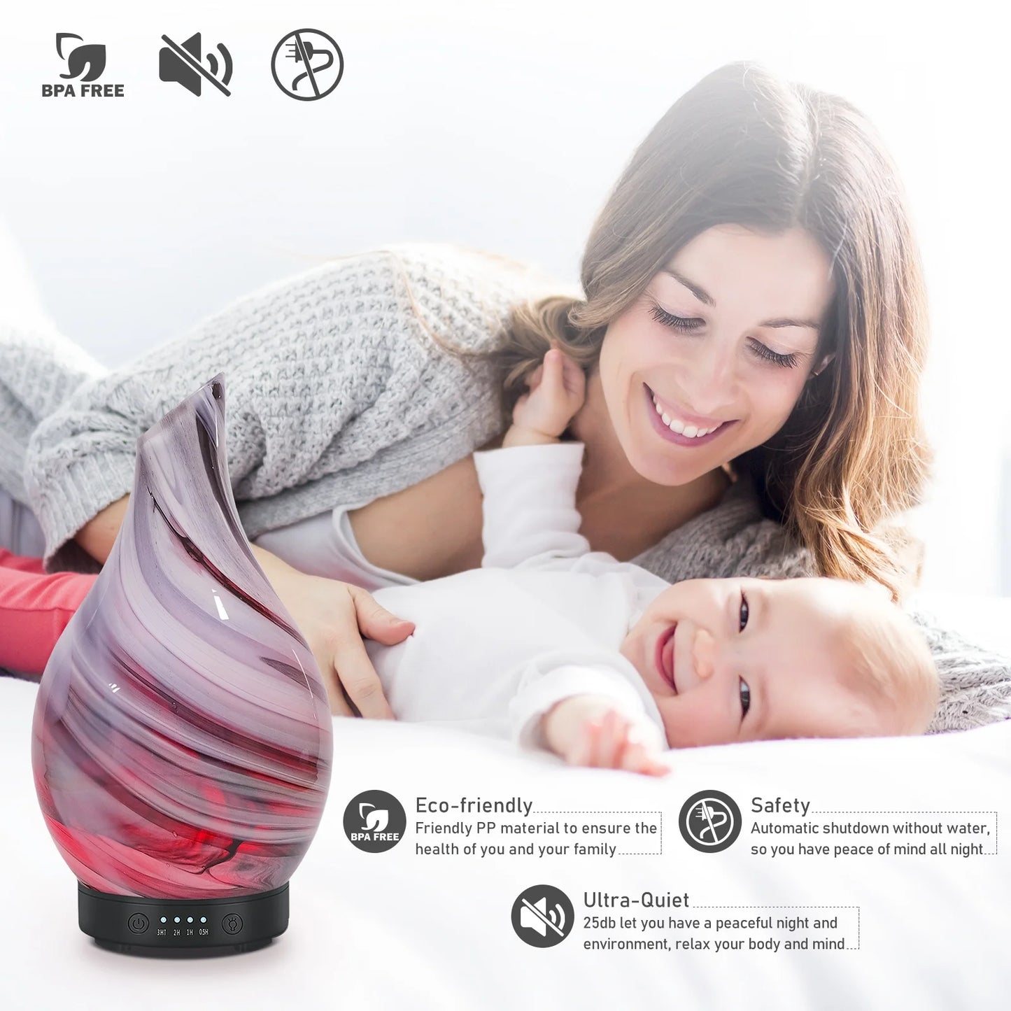 Essential Oil Diffuser 120Ml Ultrasonic Aromatherapy Diffuser with Handmade Glass BPA Free Waterless Auto-Off, 4 Timer Setting 7 Colors Changed LED for Home Yoga Office