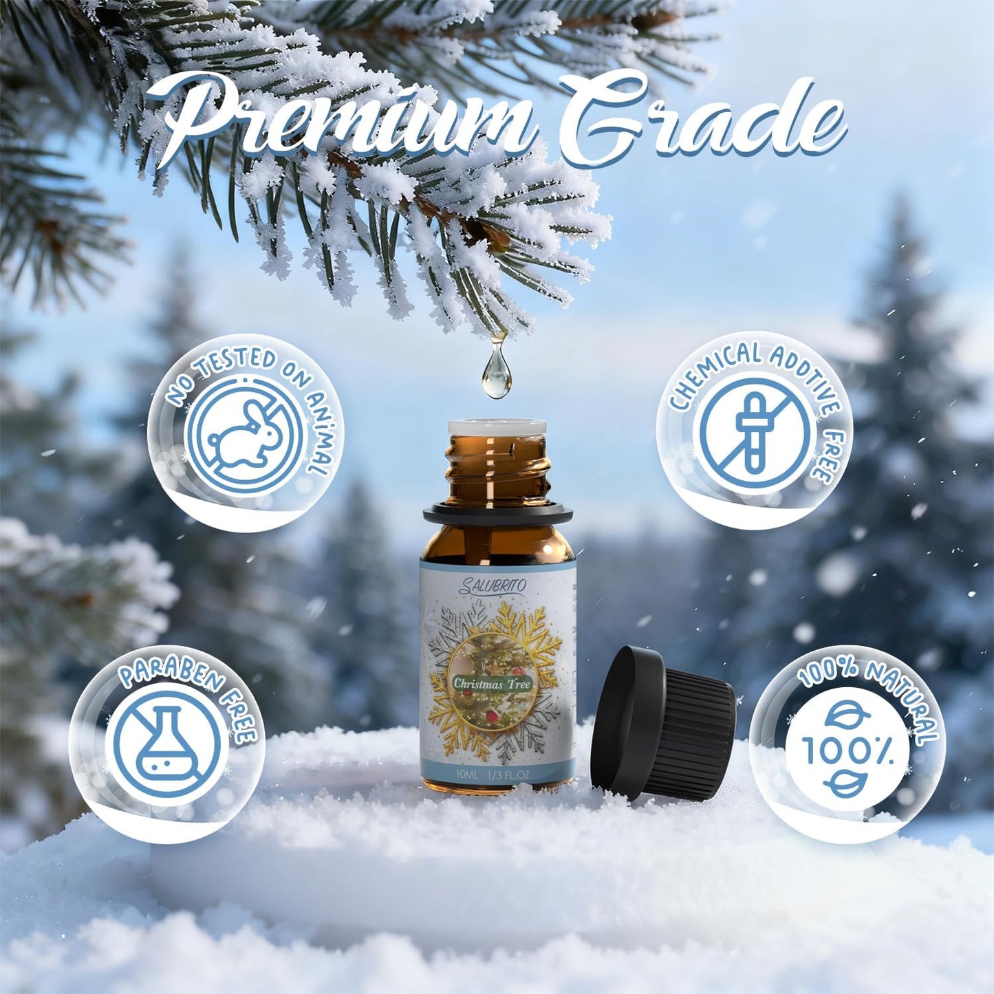 Winter Fragrance Oils Set, Holiday Essential Oils for Diffuser, Candle, Soap Making - Christmas Tree, Cinnamon, Gingerbread, Candy Cane, Spiced Cider, Sugar Cookies Scented Oil