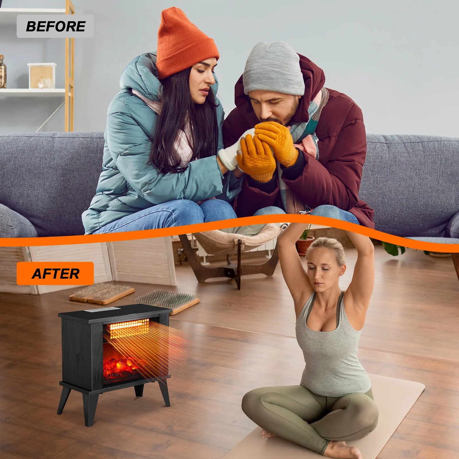 CLEARANCE Heaters for Inside,  15''L Compact Space Heater Portable, 1000W Electric Fireplace Heaters with Virtual Flame, as Christmas Gift