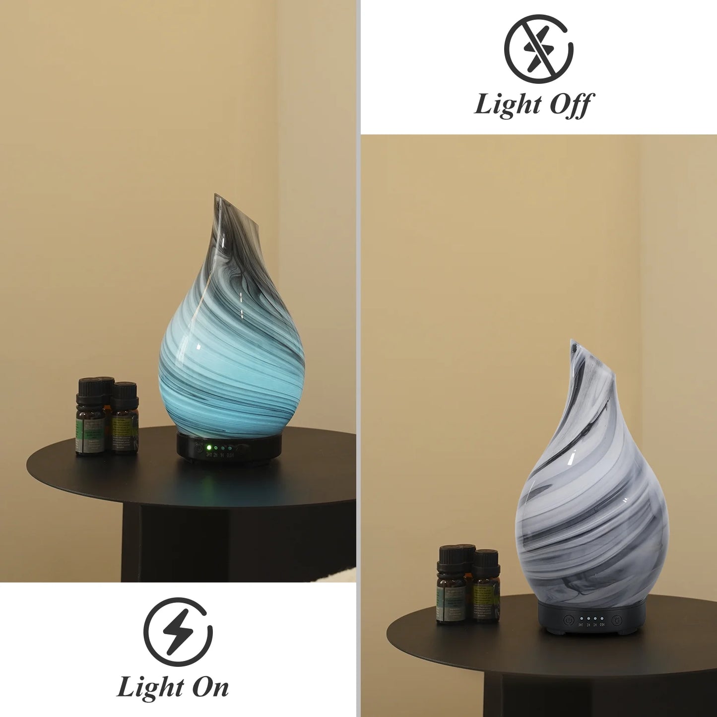 Essential Oil Diffuser 120Ml Ultrasonic Aromatherapy Diffuser with Handmade Glass BPA Free Waterless Auto-Off, 4 Timer Setting 7 Colors Changed LED for Home Yoga Office