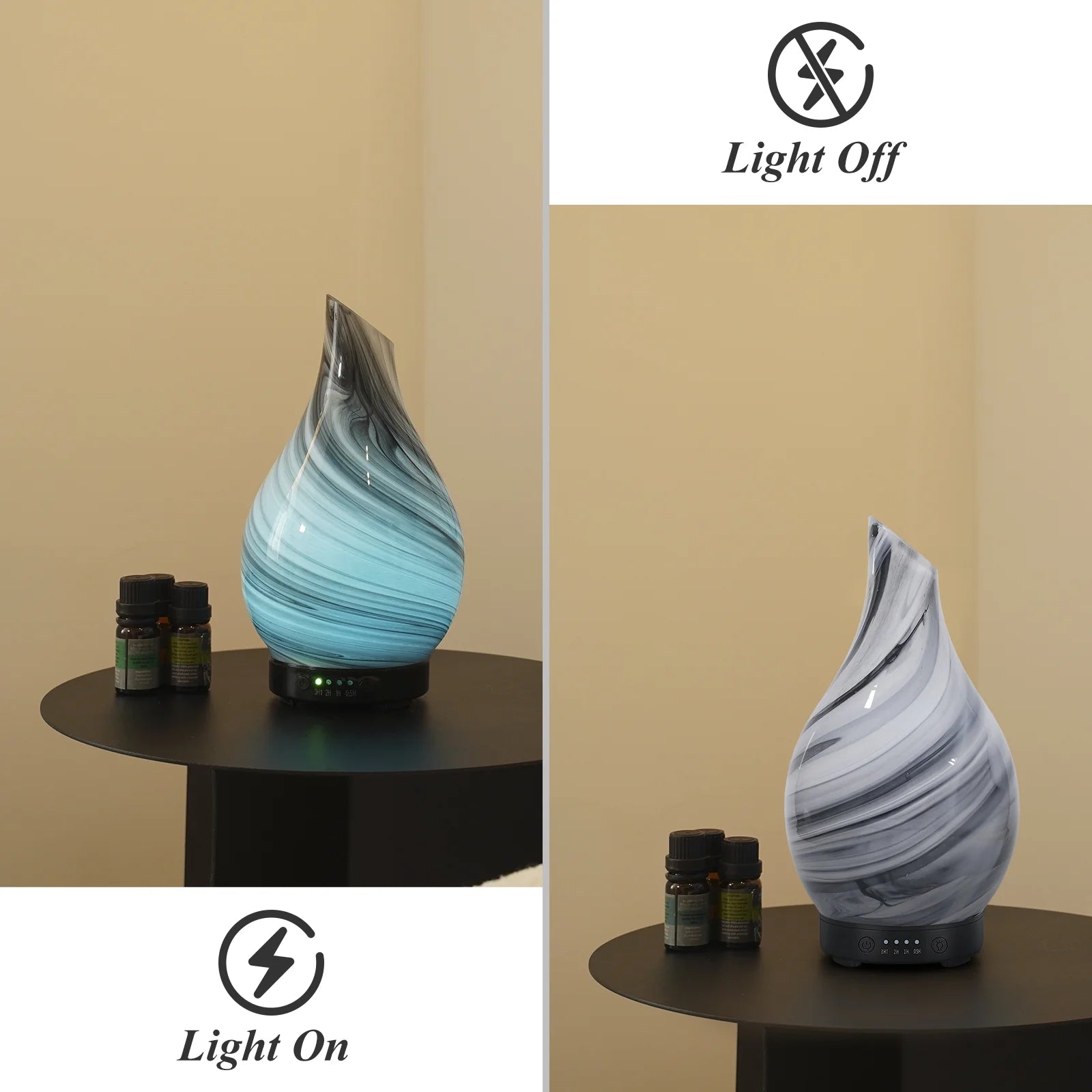 Essential Oil Diffuser 120Ml Ultrasonic Aromatherapy Diffuser with Handmade Glass BPA Free Waterless Auto-Off, 4 Timer Setting 7 Colors Changed LED for Home Yoga Office