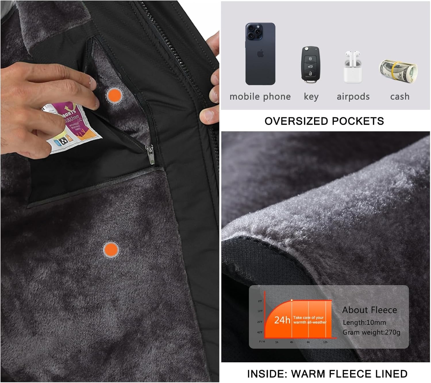 Mens Skiing Jackets with Hoode Snowboarding Waterproof Fleece Liner Coats Windproof Winter Raincoat Multi Pockets