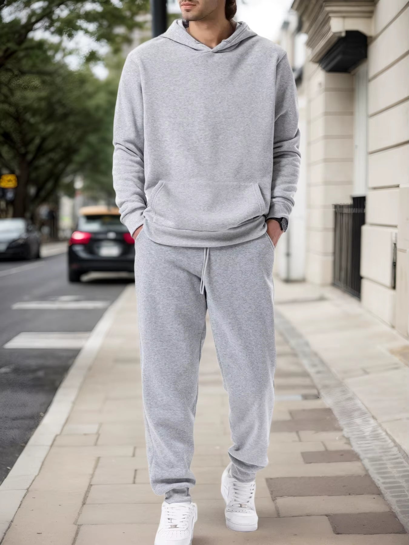 Men'S Autumn and Winter Solid Color Hoodie+Jogging Pants Two-Piece Set Fashionable Outdoor Casual Sportswear Men'S Tracksuit