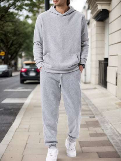 Men'S Autumn and Winter Solid Color Hoodie+Jogging Pants Two-Piece Set Fashionable Outdoor Casual Sportswear Men'S Tracksuit