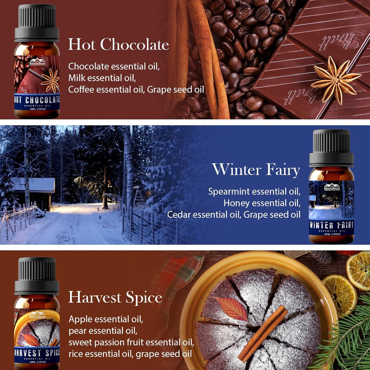 Winter Essential Oils Gifts Set 6 Pack Oil of Winter Essential Oil for Home and Car Care Candle and Soap Making 10ML for Friends and Parents Christmas