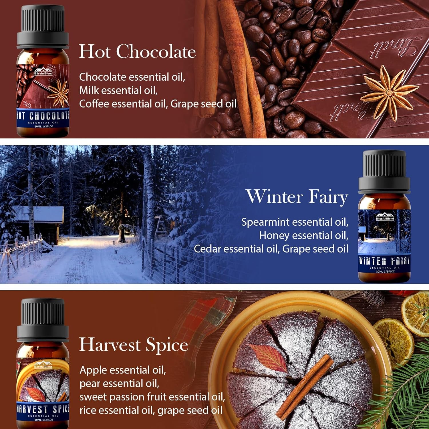 Winter Essential Oils Gifts Set 6 Pack Oil of Winter Essential Oil for Home and Car Care Candle and Soap Making 10ML for Friends and Parents Christmas